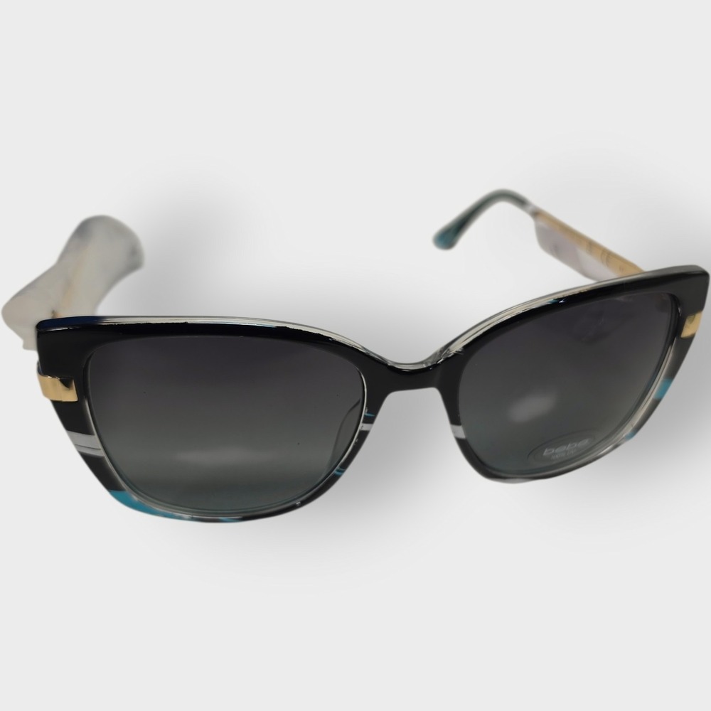 BEBE BBOP 1000CE 320‎ Sunglasses New BLUE Teal STRIPE 100% UV Metal Plastic SUN